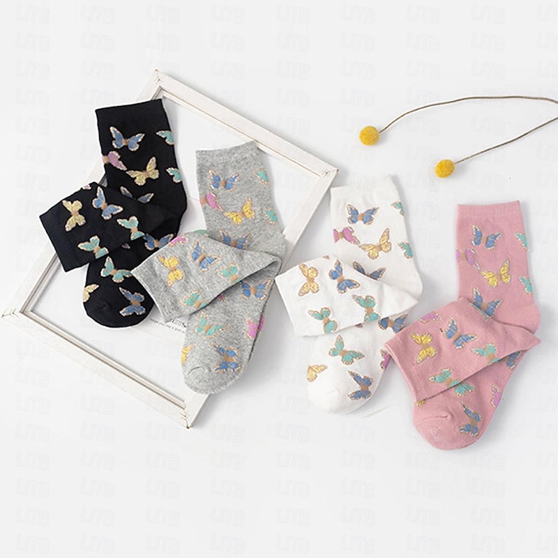 4 Pairs  Women's Crew Socks Daily Animal Patterned Cotton Simple Lolita Cute Sports Socks