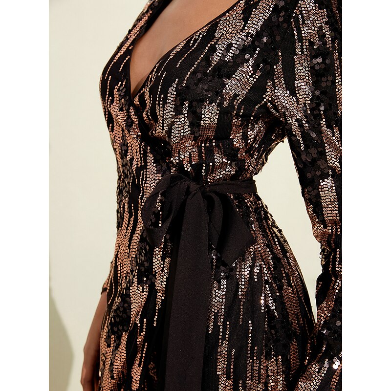 Blac Sequin Wedding Guest Textured Criss Cross Belted Party/Evening Dress Wrap Dress dress to impress 20243