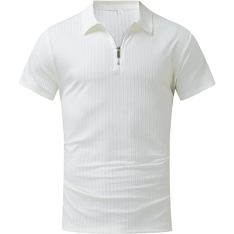 Men's Polo Shirts Muscle Shirt Vacation Work Turndown Quarter Zip Short Sleeve Fashion Classic Style Plain Half Zip Quarter Zip Summer Slim Fit Light Blue Black White Navy Blue Light Grey Apricot3