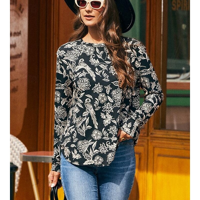 Floral Print Round Neck Shirt Blouse2