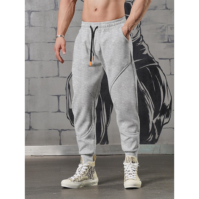 Men's Fleece Pants Sweatpants Joggers Trousers Drawstring Elastic Waist Elastic Cuff Plain Comfort Breathable Casual Daily Holiday Sports Fashion Black Khaki2