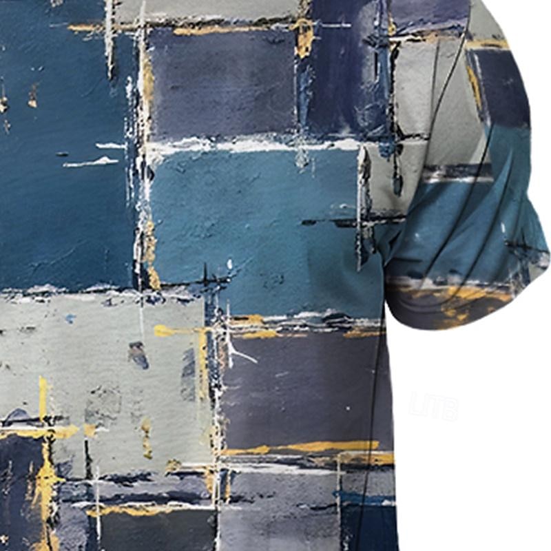 Men's Graphic Color Block T Shirt Short Sleeve T shirt 3D Print Crew Neck Shirt Designer Casual Subculture Sports Outdoor Holiday Going out Blue Green Dark Blue Spring & Summer Clothing Apparel S M L3