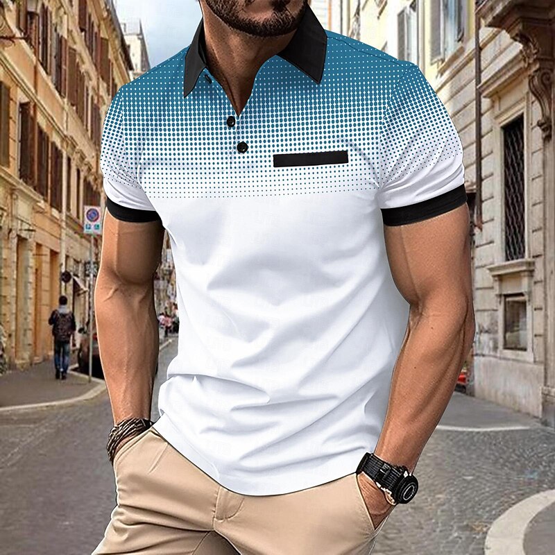 Men's Polo Shirt Work Street Turndown Short Sleeves Round Dots Floral Print Basic Summer Loose Fit claret White Dark Navy Orange ash-colored Polo Shirt