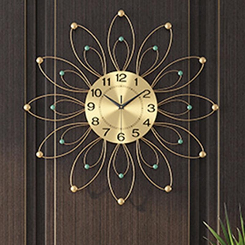 Large Wall Clock Floral Metal Decorative Silent Non-Ticking Big Clocks Modern Home Decorations for Living RoomBedroomDining Room Office
