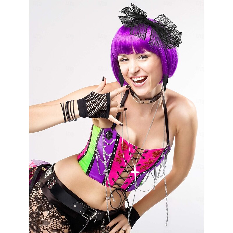 Retro Vintage 1980s Outfits Masquerade 80's Party Girl Lace Fancy Dress Women's Halloween Carnival Masquerade Party / Evening Pride Parade Pride Month Adults' Pants Gloves Earrings3