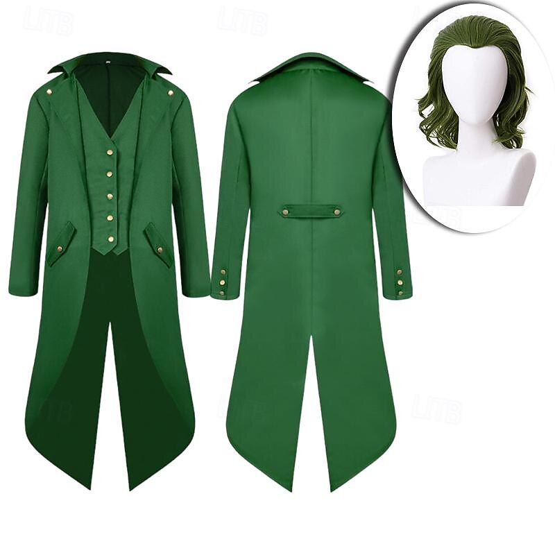 Gothic Vintage Punk & Gothic Medieval Steampunk Tuxedo Tailcoat Frock Coat Plague Doctor Plus Size Men's Cosplay Costume Coat With Costume Wigs4