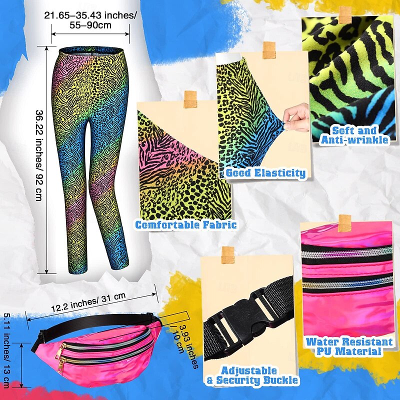 Retro Vintage Disco 1980s Off Shoulder T-Shirt Fishnet Fancy Dress Women's Carnival Costume Halloween Carnival Masquerade Party / Evening Bachelorette Party Pride Parade Adults' Costume3