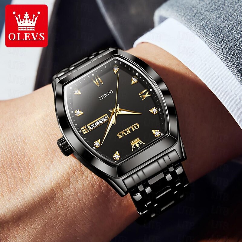 OLEVS Men Quartz Watch Fashion Business Wristwatch Luminous Calendar Date Week Waterproof Steel Watch4