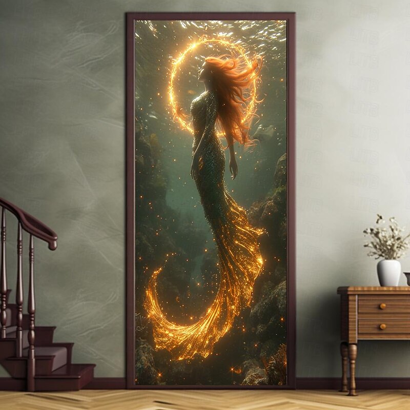 Mermaid Halo Door Covers Mural Decor Door Tapestry Door Curtain Decoration Backdrop Door Banner Removable for Front Door Indoor Outdoor Home Room Decoration Farmhouse Decor Supplies4