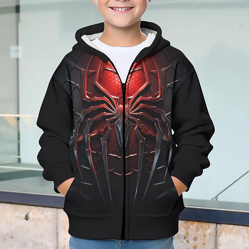 Boys 3D Spider Hoodie Coat Outerwear Long Sleeve Fall Winter Active Streetwear Cool Polyester Kids 3-12 Years Zip Street Daily Regular Fit3