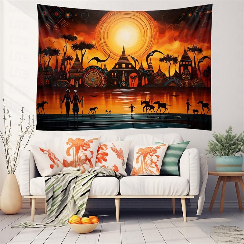 African Folk Art Hanging Tapestry Wall Art Large Tapestry Mural Decor Photograph Backdrop Blanket Curtain Home Bedroom Living Room Decoration 14