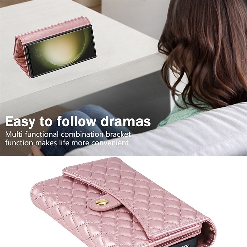 Phone Case For Samsung Galaxy S25 S24 S23 S23 FE S22 S21 Ultra Plus A14 A34 A54 A24 Wallet Case Zipper Full Body Protective with Lanyard Retro Geometric Pattern TPU PU Leather2