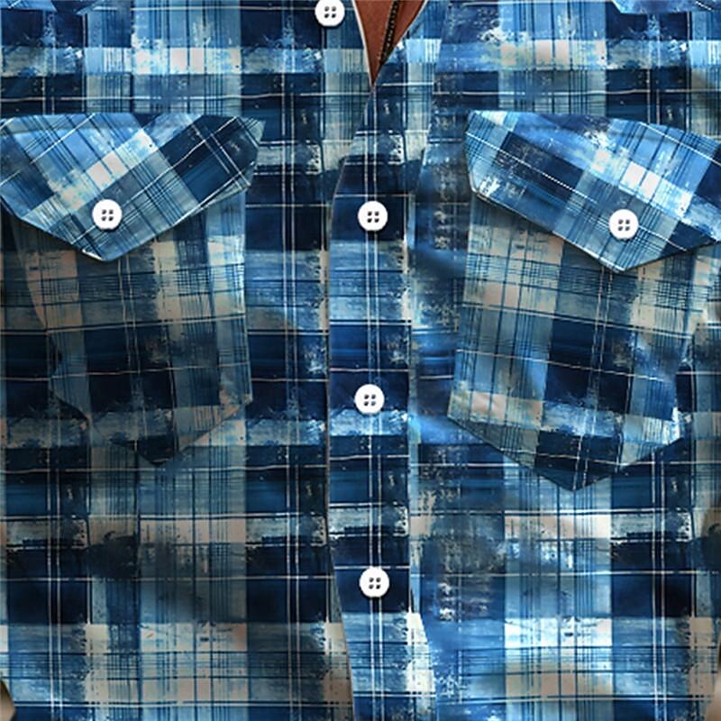 Men's Plaid / Check Western Shirt Cowboy Shirt Long Sleeve Vintage Western Style Daily Wear Going out Weekend Spring & Summer Turndown Pocket Print Button-Down Pink Blue Brown Gray3