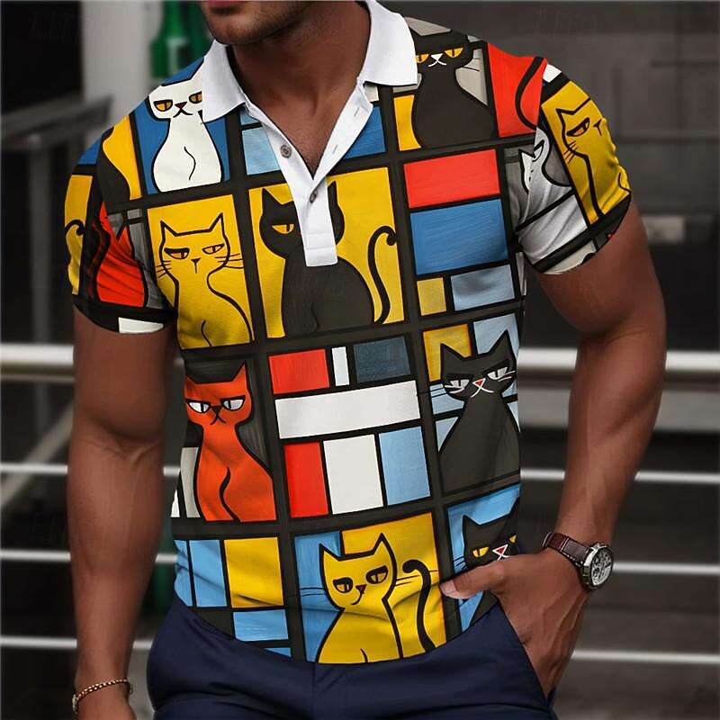 Men's Plaid Golf Shirt Short Sleeve Polo Shirts Collared Shirts Vintage Casual Vacation Wear Formal Wear Festival Wear Buttons 3D Print Summer Yellow Blue Orange