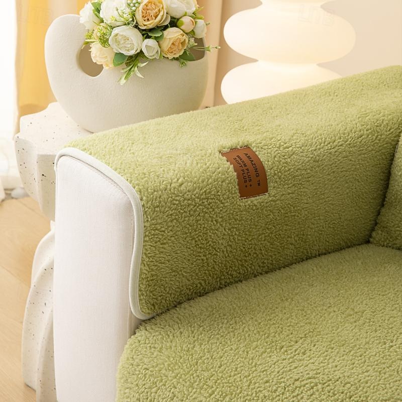 Plush Shaggy Sofa Slipcover Sofa Seat Cover Sectional Couch Covers Floral Jacquard,Furniture Protector Anti-Slip Couch Covers for Dogs Cats Kids(Sold by Piece/Not All Set)4