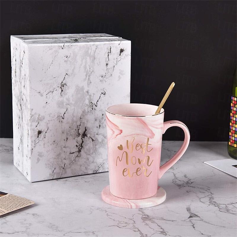 Women's Day Gifts Best Mom Ever Coffee Mug Mom Mother Gifts Novelty Gifts for Mom from Daughter Son Women Mom Gifts Printing with Gold 14Oz with Exquisite Box Packing Spoon Mother's Day3