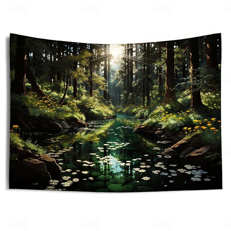 Forest Lake Hanging Tapestry Wall Art Large Tapestry Mural Decor Photograph Backdrop Blanket Curtain Home Bedroom Living Room Decoration4