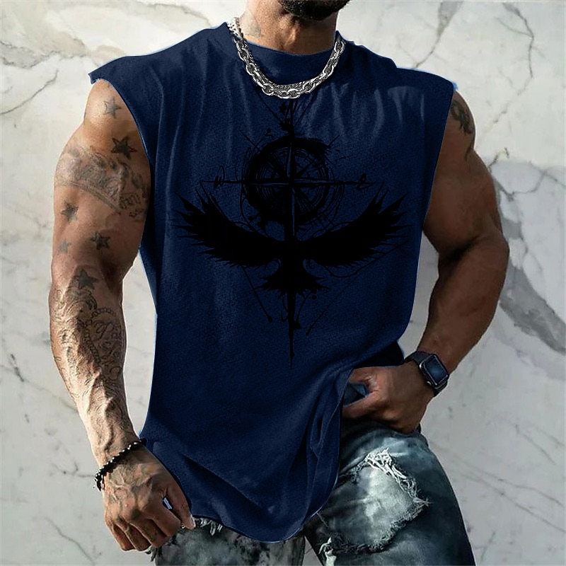 Men's Graphic Animal Viking Warrior Vest Top Sleeveless T Shirt for Men Sleeveless Cap Sleeve T shirt 3D Print Crew Neck Shirt Fashion Designer Muscle Daily Sports Gym Black White Dark Blue Spring2