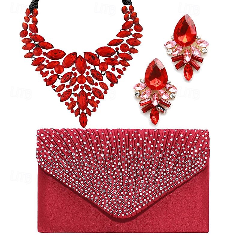 Light Luxury Water Drop Crystal Gem Necklace Earring Bag Three Piece Set Dinner Jewelry Set Handbag2