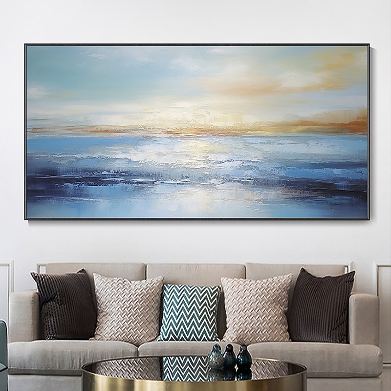 Hand Painted Abstract Ocean Oil Painting Wall Art Beach Seascape Canvas Textured painting Wall Art Hand-Painted Blue Sky Clouds Painting Home Decoration on canvas3