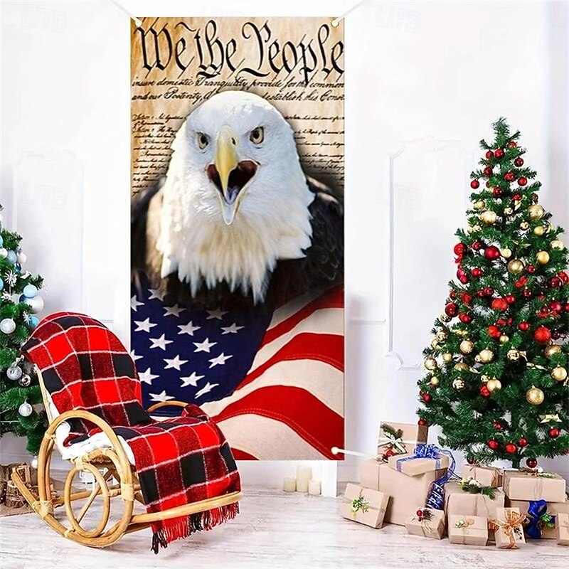 4th of July American Eagal Door Covers Independence Day Door Tapestry Door Curtain Decoration Backdrop Door Banner for Front Door Farmhouse Holiday Party Decor Supplies3