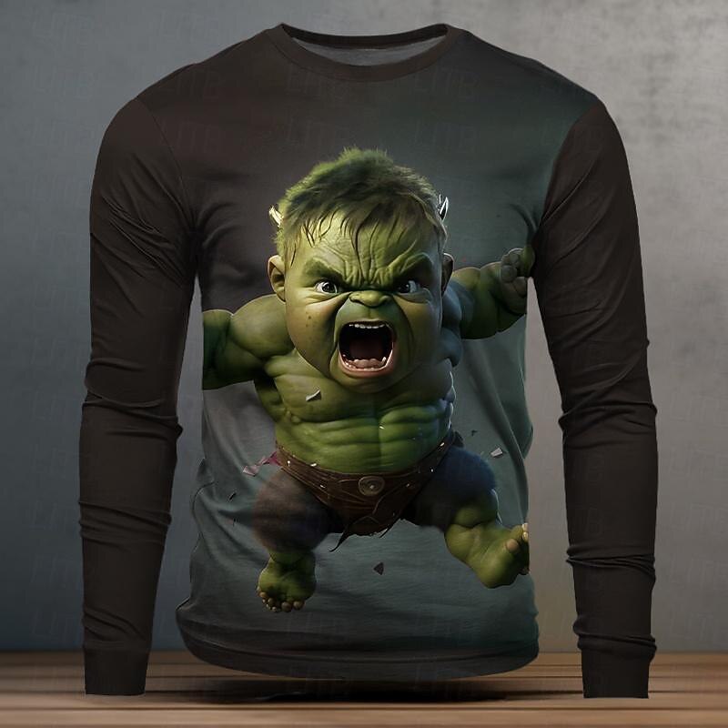 Men's Graphic Cartoon Funny T Shirt Long Sleeve T shirt 3D Print Crew Neck Shirt Designer Casual Street Style Sports Outdoor Holiday Going out Burgundy Blue Purple Spring &  Fall Clothing Apparel S M4