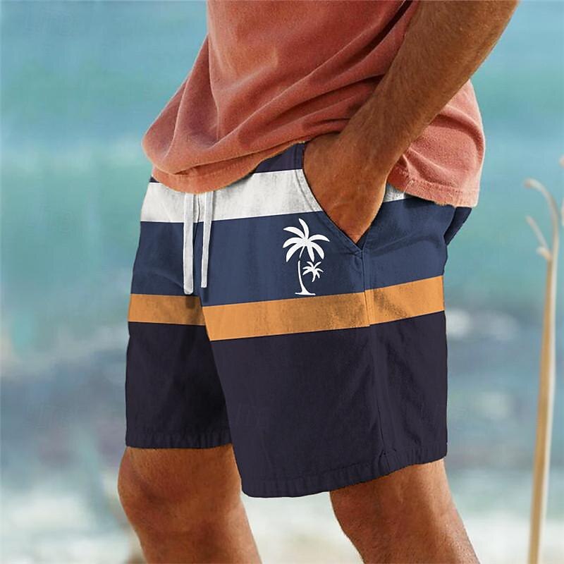 Men's Coconut Tree Stripe Swim Shorts Board Shorts Swimming Trunks Mid Waist Hawaiian Casual Holiday Beach Drawstring with Mesh lining Elastic Waist Designer Clothing Apparel2