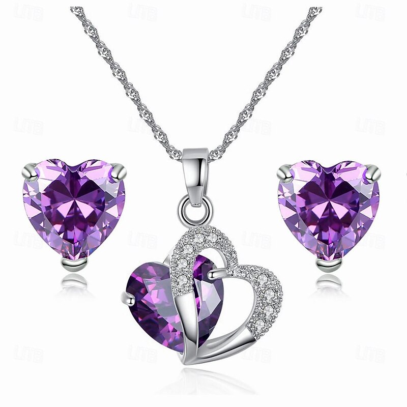 Fashion Bride Jewelry Set New Micro Set Crystal Zircon Heart Necklace Earring Jewelry Set4