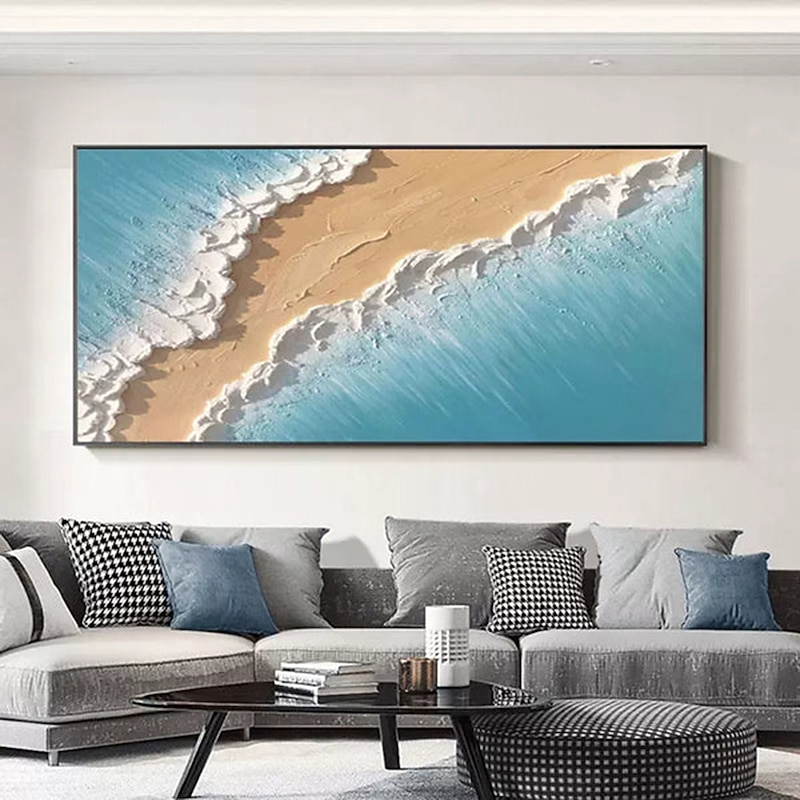Hand Painted Large Seascape oil painting  Wall Art  ocean seaside painting blue landscape painting Hand Painted Oil Painting Canvas Art with Home Decor ready to hang or canvas3