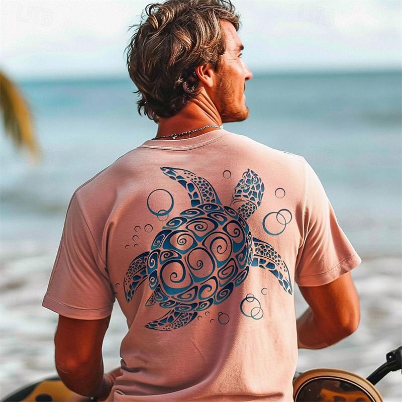 Men's Graphic Animal Turtles T Shirt Short Sleeve T shirt 3D Print Crew Neck Shirt Daily Hawaiian Resort Style Sports Outdoor Holiday Going out White Light Green Pink Spring & Summer Clothing Apparel3