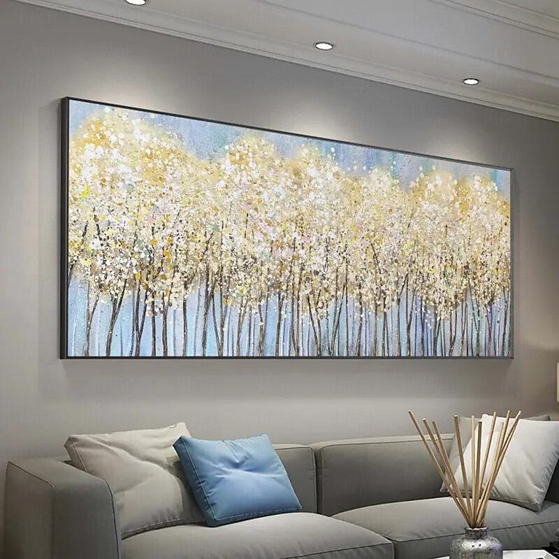 Oil Painting hand painted  Tree forest Painting on Canvas handmade Large Abstract Gold Big Golden blue Landscape Acrylic Oil Painting Modern artwork for Living Room Wall Art Decor3