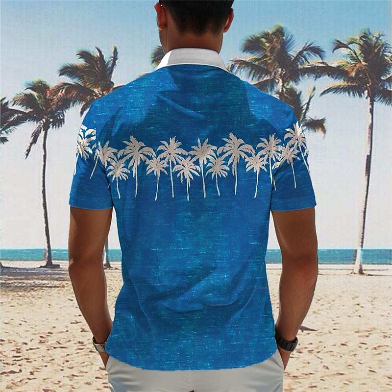 Men's Palm Tree Tropical Plants Summer Hawaiian Shirt Aloha Shirt Printed Shirts Short Sleeves Shirt Turndown Hawaiian Resort Outdoor Vacation Holiday Dark Navy Blue Orange S M L2