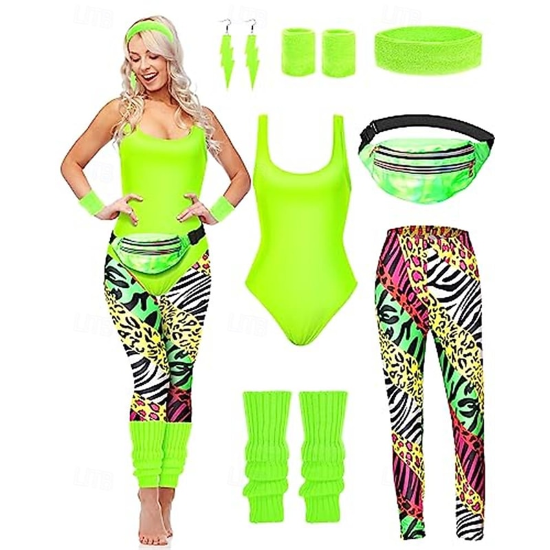 Retro Vintage Hot Pink Outfits Fancy Dress Women's Carnival Costume Halloween Carnival Masquerade Party / Evening Bachelorette Party Pride Parade Adults' Leotard / Onesie Pants Leg Warmers2