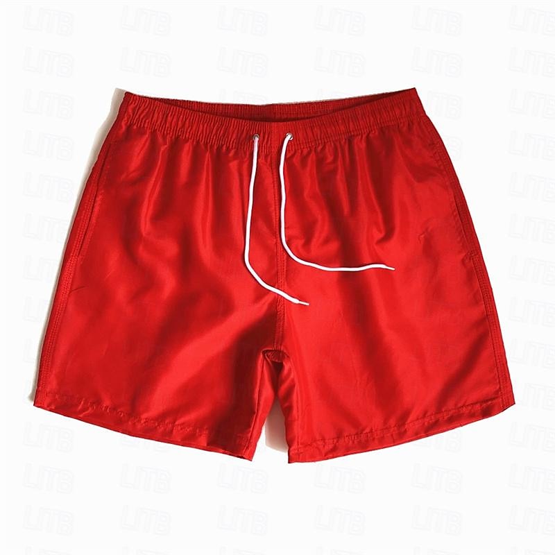 Men's Swim Shorts Shorts Beach Shorts Drawstring Elastic Waist Plain Comfort Quick Dry Short Holiday Beach Weekend Fashion Casual Black White Micro-elastic2
