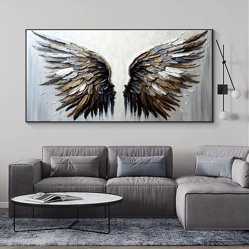 Handmade Original Angel Wing Oil Painting On Canvas Wall Art Decor Abstract Minimalist black Painting for Home Decor With Stretched Frame/Without Inner Frame Painting3