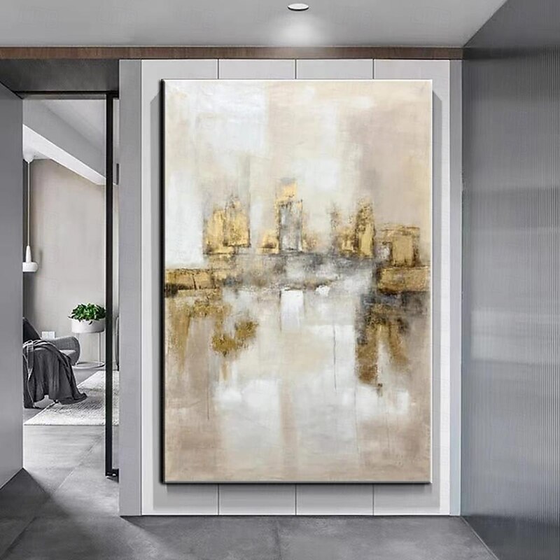 Large hand painted Gold Leaf Painting On Canvas Abstract Beige Oil Painting Luxury Art Textured Painting Hand Painted Art Golden oil painting Wall Decoration for hotel decoration3