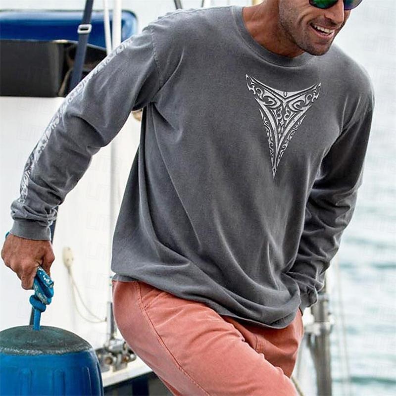Men's Graphic Viking T Shirt Long Sleeve T shirt 3D Print Crew Neck Shirt Fashion Casual Resort Style Vacation Holiday Going out Blue Green Gray Spring &  Fall Clothing Apparel S M L XL 2XL 3XL