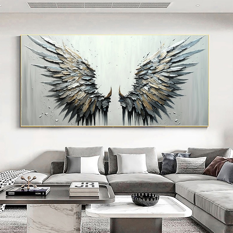 Handmade Original Angel Wing Oil Painting On Canvas Wall Art Decor Abstract Minimalist black Painting for Home Decor With Stretched Frame/Without Inner Frame Painting2