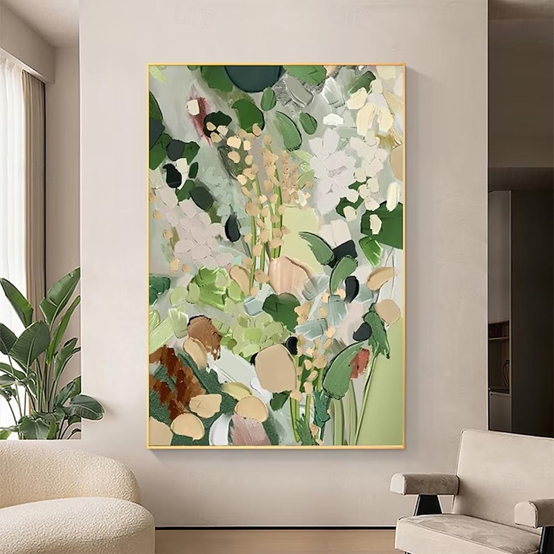 Mintura Handmade Abstract Green Flower Oil Paintings On Canvas Wall Art Decoration Modern Picture For Home Decor Rolled Frameless Unstretched Painting2