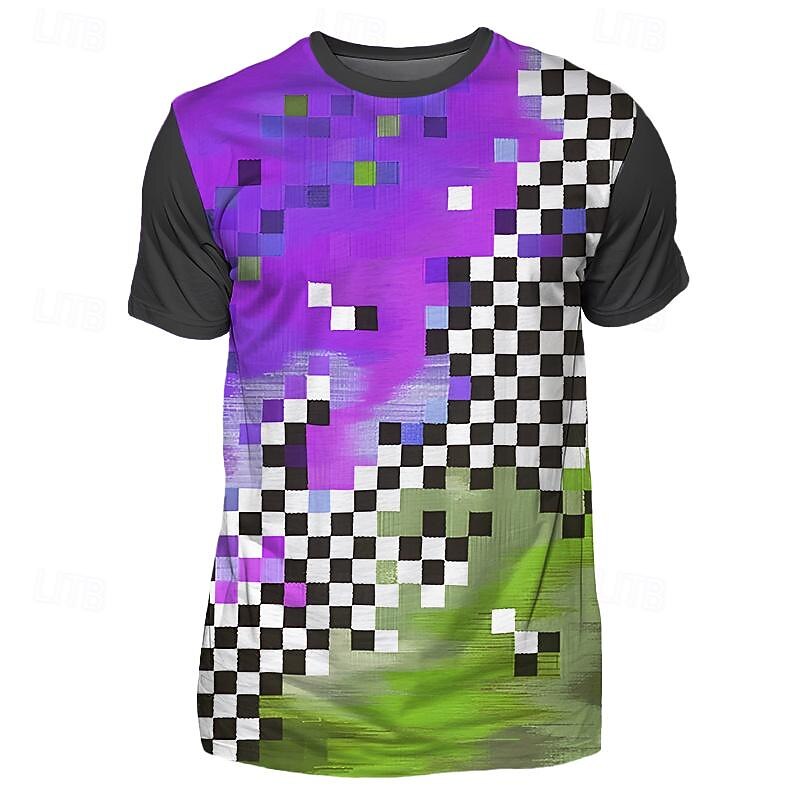 Men's Graphic Plaid Color Block T Shirt Short Sleeve T shirt 3D Print Crew Neck Shirt Designer Casual Subculture Sports Outdoor Holiday Going out Yellow Blue Purple Spring & Summer Clothing Apparel S3