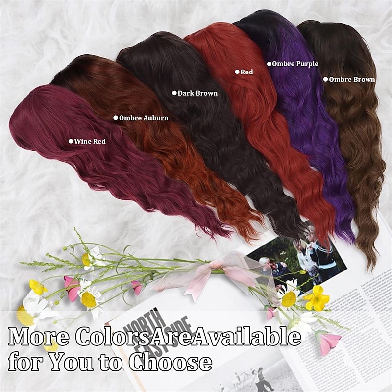 Purple Wig With Bangs Black and Purple Wig Long Curly Wavy Wig with Dark Roots Heat Resistant Synthetic Ombre Wigs for Women Daily Party Use4