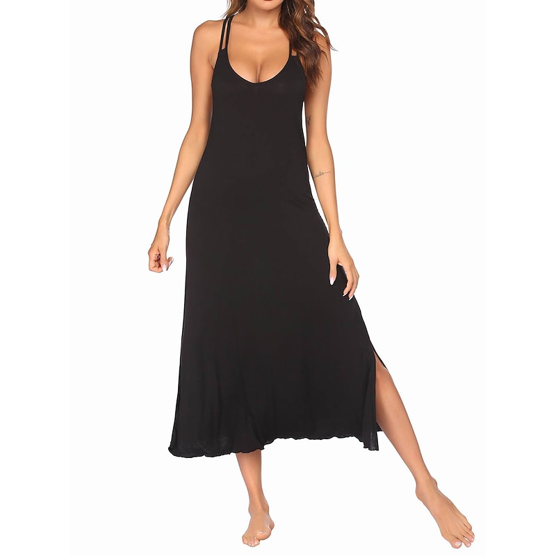 Women's Midi Dress Black Dress Casual Dress Cocktail Dress Formal Dress Daily Casual Home Lounge Regular Fit Plain Sleeveless Strap Black Gray Summer