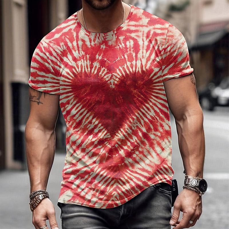 Valentine's Day Men's Heart Graphic Tie Dye T Shirt Short Sleeve T shirt 3D Print Crew Neck Shirt Daily Designer Casual Valentine's Day Holiday Going out Pink Red Purple Spring & Summer Clothing3