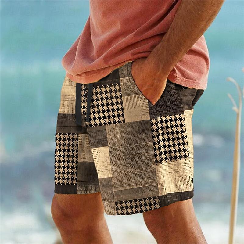 Men's Plaid Color Block Patchwork Swim Trunks Swim Shorts Board Shorts Mid Waist Vacation Hawaiian Holiday Vacation Holiday Beach Drawstring with Mesh lining Elastic Waist Designer Clothing Apparel3