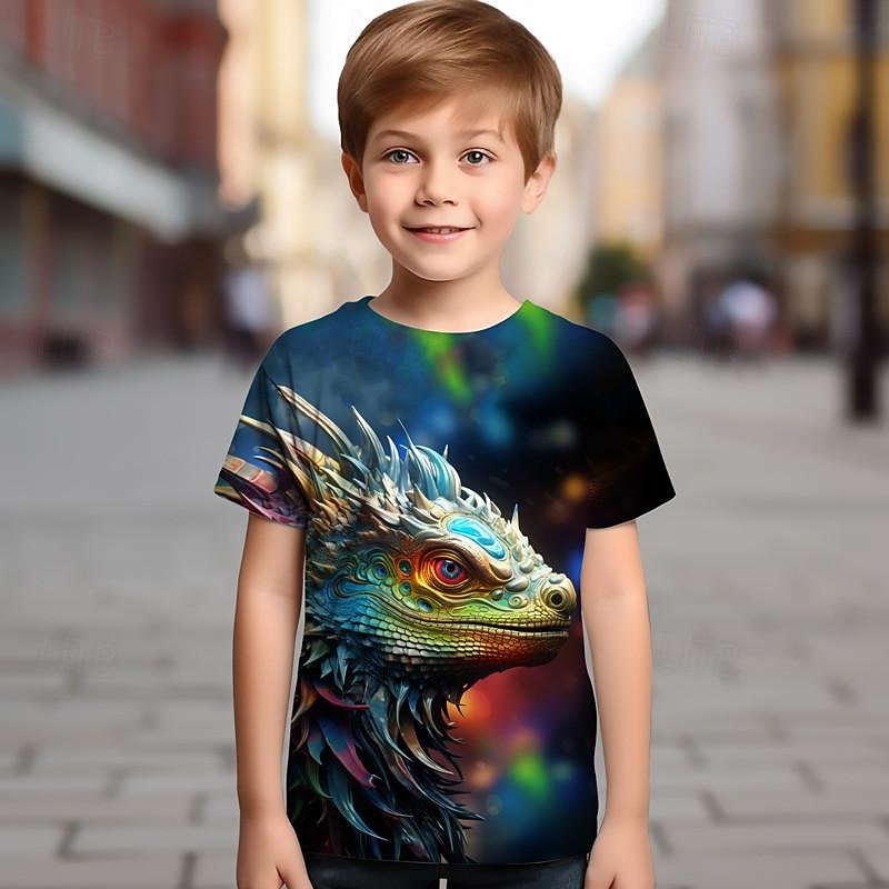 Boys 3D Dragon Tee Shirt Short Sleeve 3D Print Summer Active Sports Fashion Polyester Kids 3-12 Years Crew Neck Outdoor Casual Daily Regular Fit