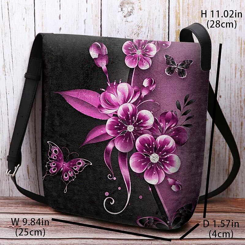 Women's Crossbody Bag Shoulder Bag Fluffy Bag Polyester Shopping Daily Holiday Print Large Capacity Lightweight Durable Flower Yellow Blue Fuchsia3