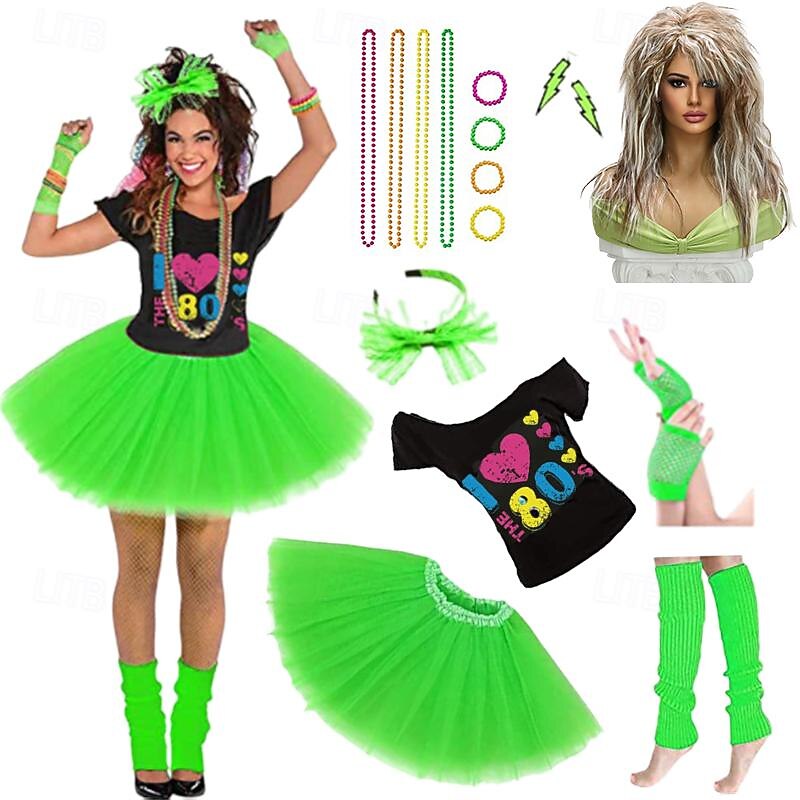 Disco 1980s Outfits T-shirt Women's Costume Headbands Beaded Necklace Vintage Cosplay Masquerade Party & Evening Club More Accessories With Costume Wigs