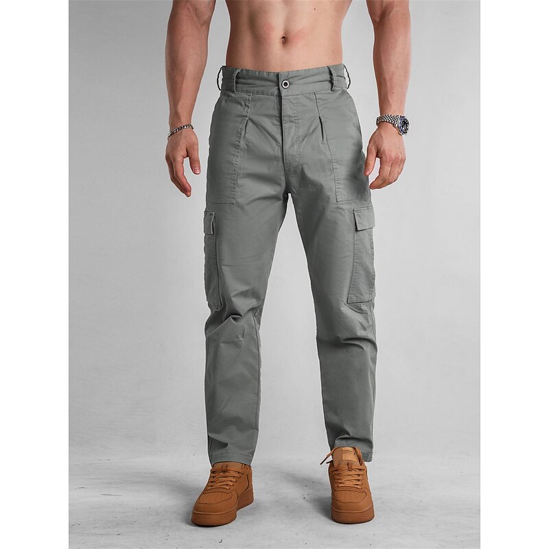 Men's Cargo Pants Trousers Buttons Multi Pocket Plain Wearable Casual Daily Holiday Sports Fashion Black Army Green2