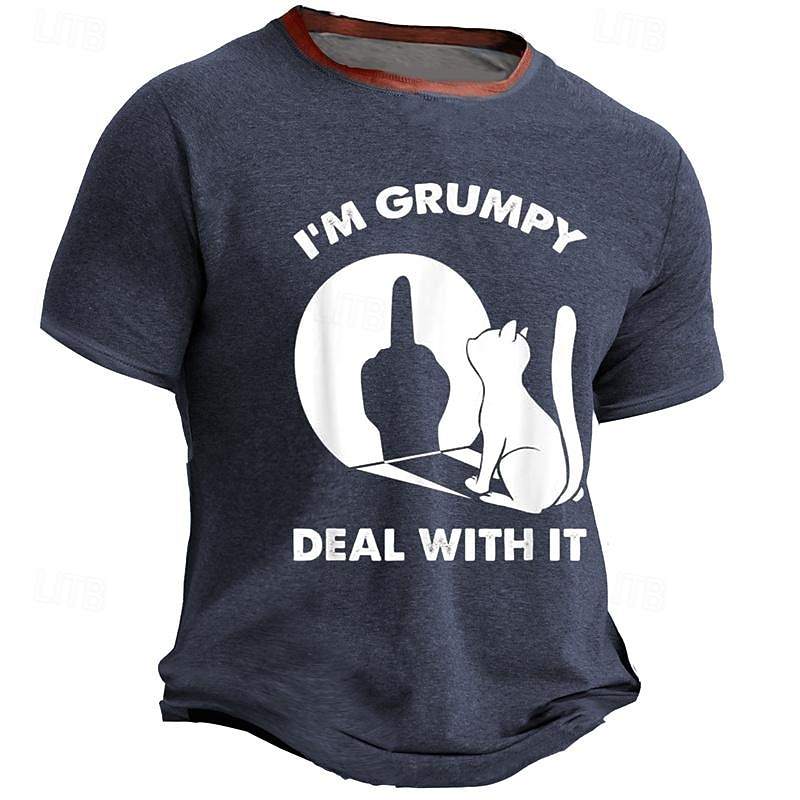 Men's Graphic Animal Cat T Shirt Short Sleeve T shirt 3D Print Crew Neck Shirt Daily Designer Casual Sports Outdoor Holiday Going out Navy Blue Army Green Dark Blue Spring & Summer Clothing Apparel S2