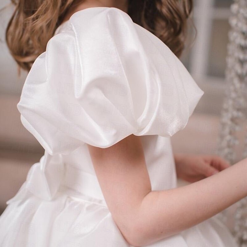 Kids Girls' Flower Girl Dress Party Dress Solid Color Long Sleeve Performance Wedding Party Mesh Princess Sweet Mesh Mid-Calf Sheath Dress Tulle Dress Flower Girl's Dress Summer Spring Fall 2-12 Years2